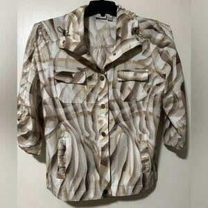 Zenergy by Chico's Beige White Taupe Whispy Design With Shimmer Size 1 Gold Snap